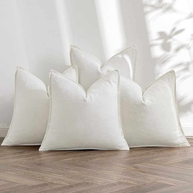 MIULEE Cream Linen Pillow Covers Pack of 4 Decorative Natural Solid Throw by MIULEE