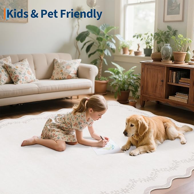 GarveeHome Round Area Rug 5ft Scalloped Washable Circle Rug - Image 7