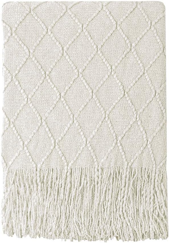 BOURINA Beige Throw Blanket 60x80 Inches Throw Textured Solid Soft Sofa Throw by BOURINA