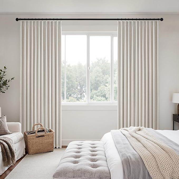 MIULEE Birch Pinch Pleated 100% Blackout Linen Curtains 40x90 Inches | Room - Image 2