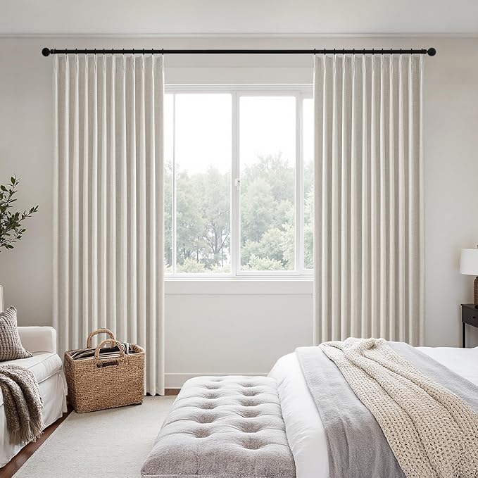 MIULEE Birch Pinch Pleated 100% Blackout Linen Curtains 40x63 Inches | Room - Image 2