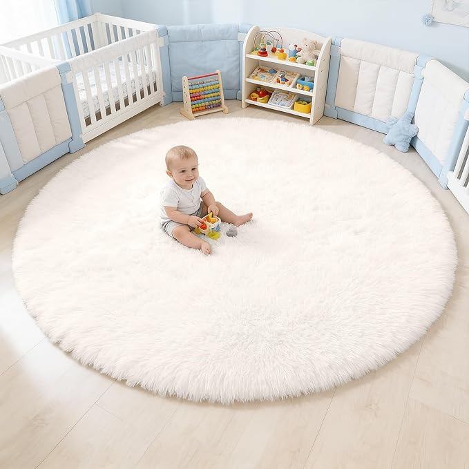 OLANLY Ivory Round Rugs for Bedroom by OLANLY