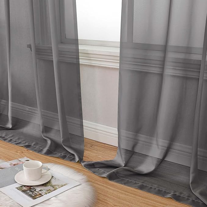 Grey Sheer Curtains 84 Inches Long 2 Panels, Soft Airy Light Filtering Curtains - Image 8