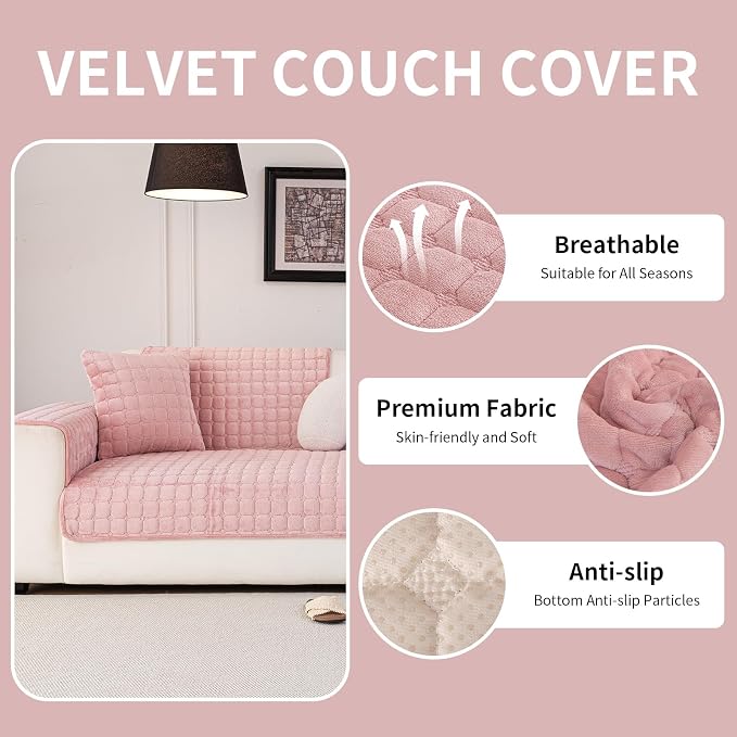 Velvet Couch Cover, Washable Sectional Sofa Cover, Anti Slip Sofa Slipcover - Image 2