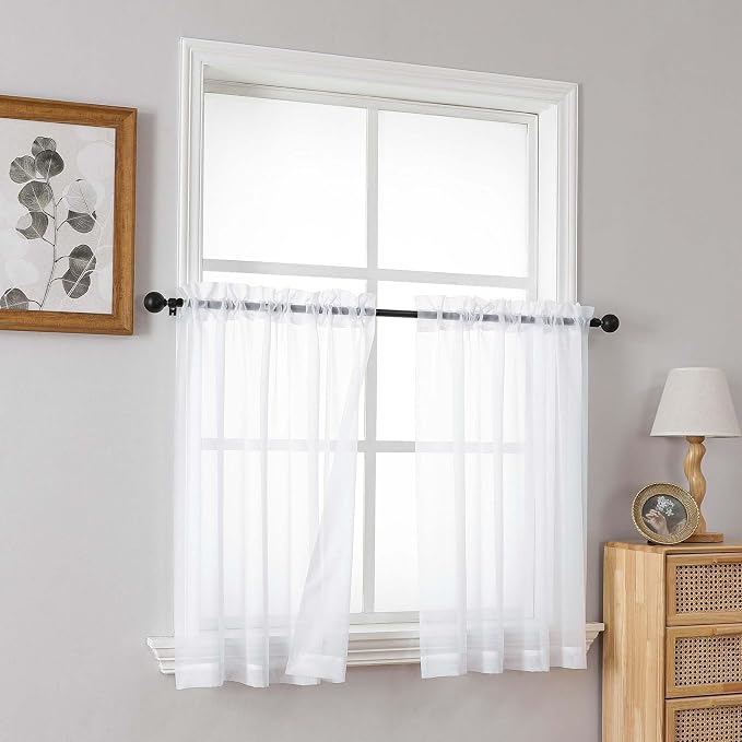 White Sheer Curtains Tier 36 Inches Length 2 Panels Set, Light Filtering - Image 8