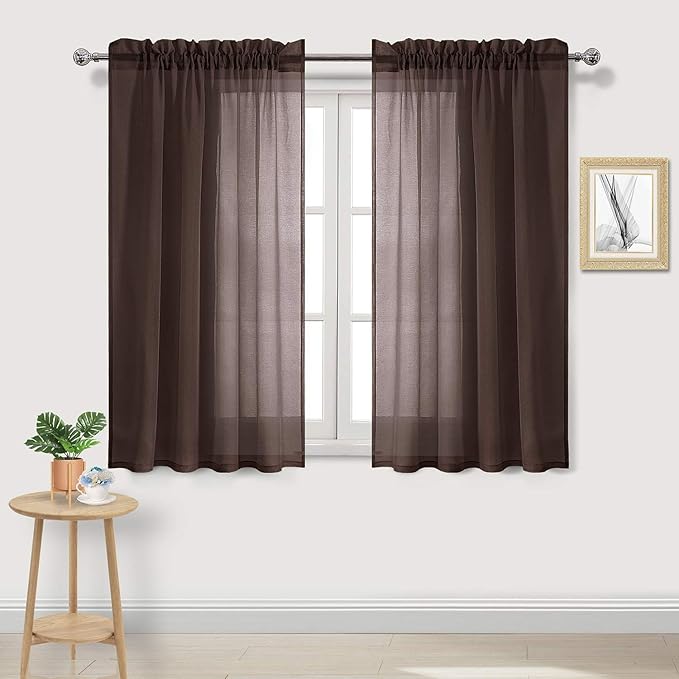 DWCN Brown Sheer Curtains Semi Transparent Voile Rod Pocket Curtains by DWCN