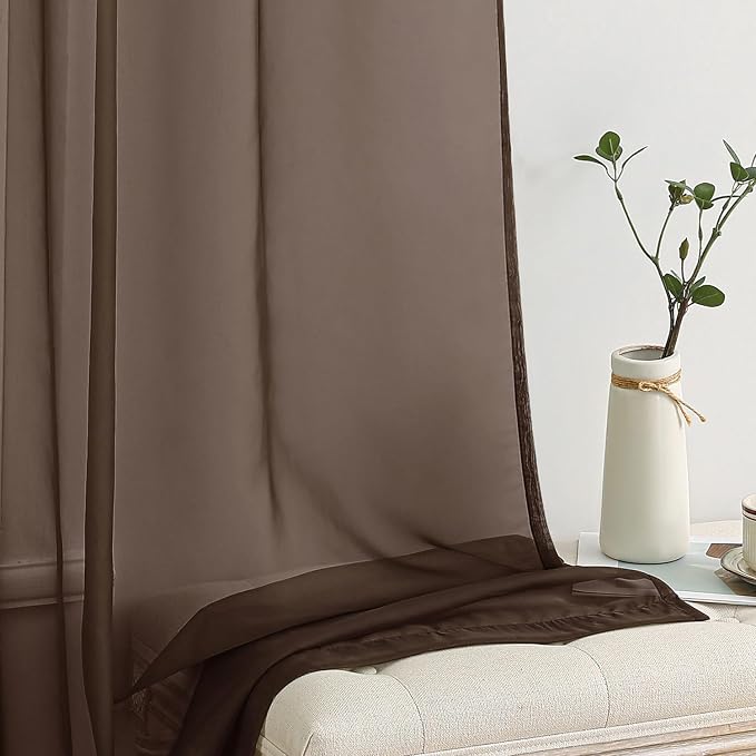 MIULEE Short Chocolate Brown Sheer Curtains 54 Inches Long, Light Filtering - Image 4