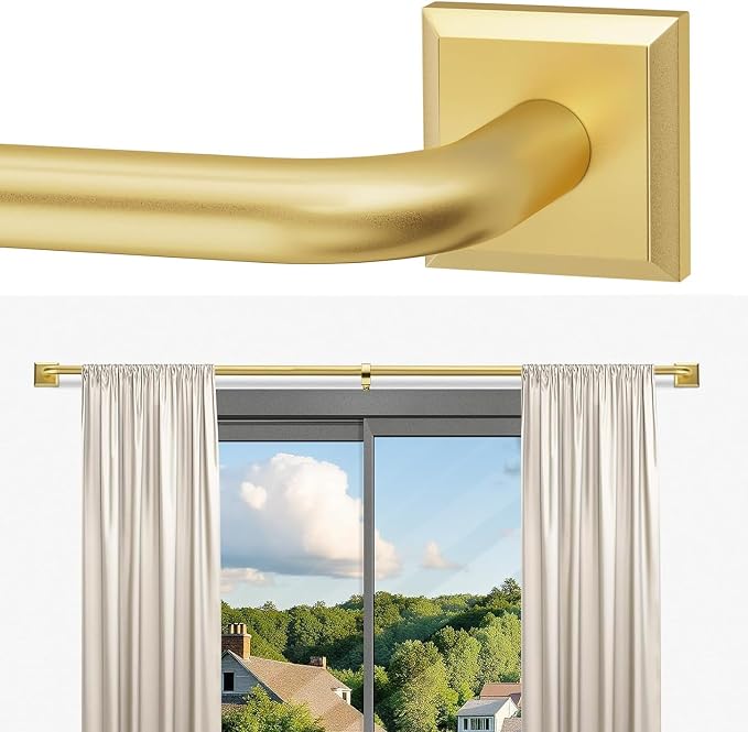 Gold Curtain Rods for Windows 28-48Inch Heavy Duty French Return Rod, Wrap by RBYCOS
