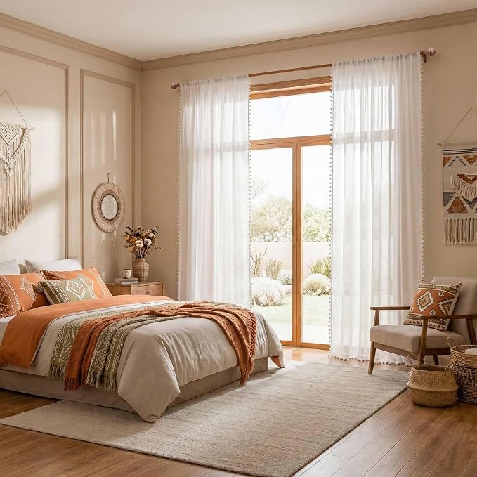 MYSKY HOME Semi Sheer Light Filtering White Bohemian Curtains - Image 2
