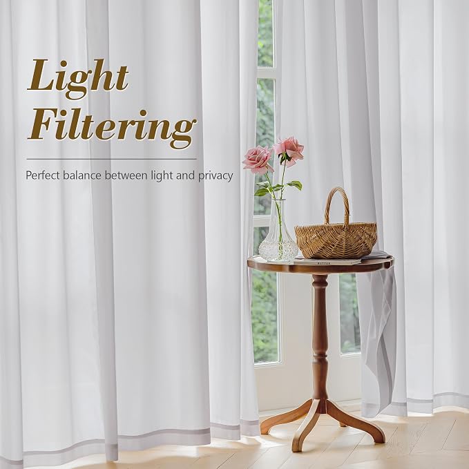 FMFUNCTEX Sheer Non-See-Through Grey Curtains - Image 3