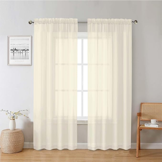 Lecloud Cream Sheer Curtains 78 Inches Long 2 Panels, Elegant Light Filtering by Lecloud