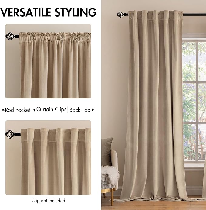 MIULEE Velvet Curtains 63 inch Length 2 Panels - Image 2