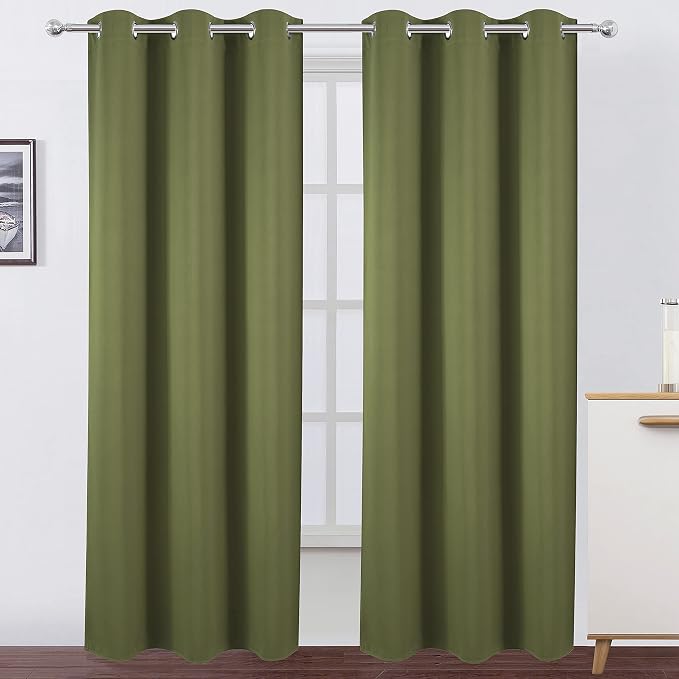 LEMOMO Blackout Curtains 38 x 84 inch/Olive Green Curtains Set of 2 by Lemomo