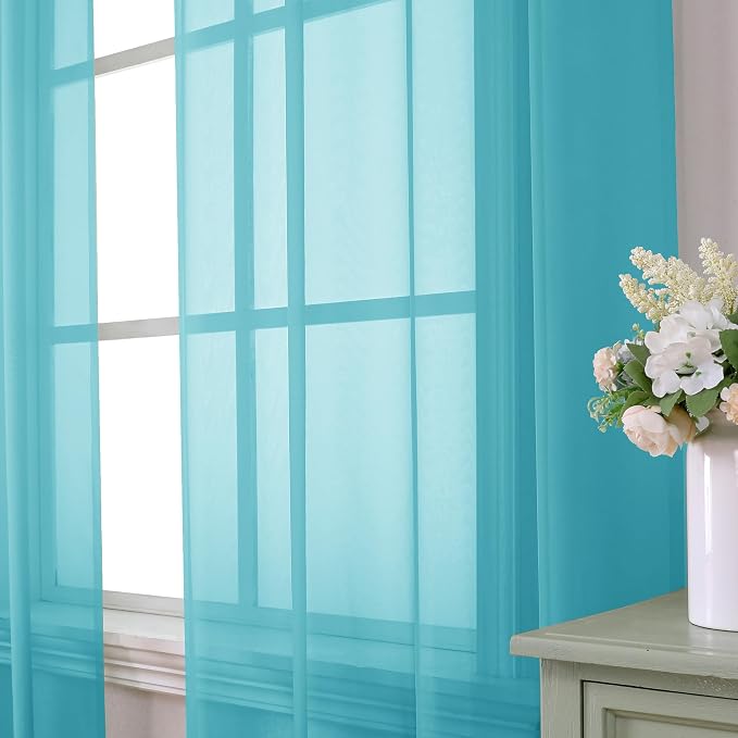 Aiyufeng Turquoise Sheer Curtains 72 Inch Length 2 Panels Set, Light Filtering - Image 2
