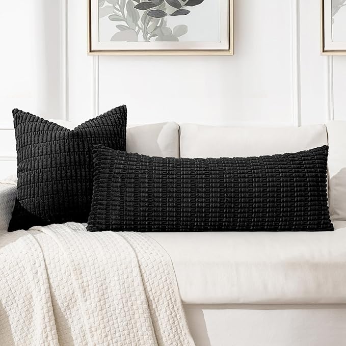 MIULEE Pack of 1 Black Long Body Lumbar Decorative Throw Pillow Cover 14x36 Inch - Image 3