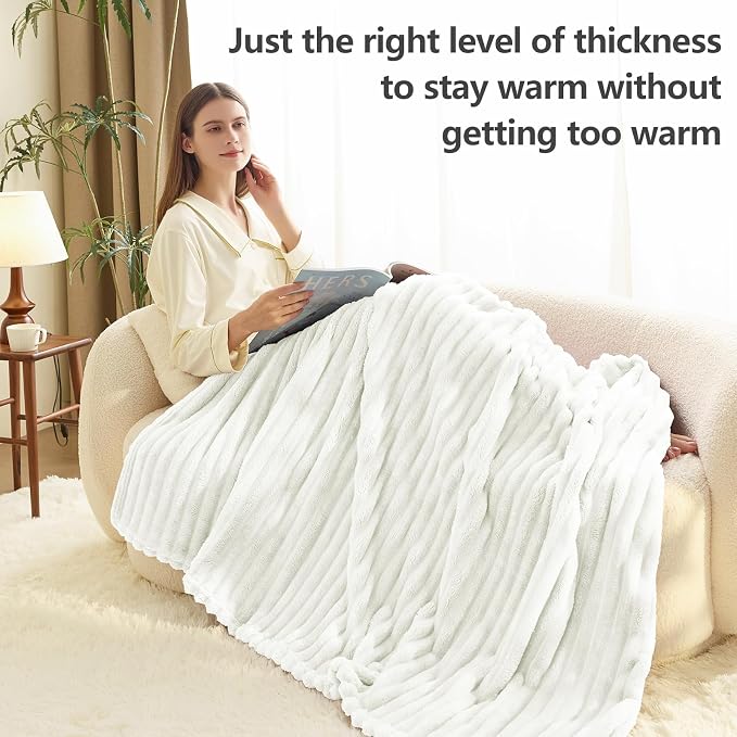HIMEET Off White Ribbed King Size Blanket - Image 4