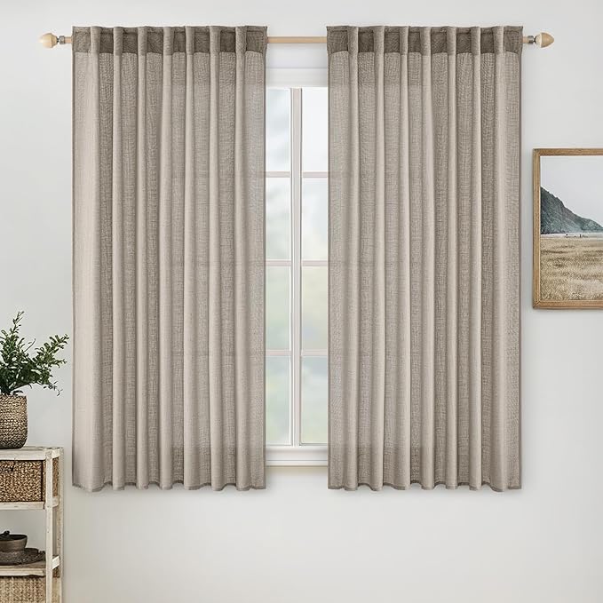 MIULEE Burlywood Birch Linen Curtains 45 Inch Length 2 Panels by MIULEE