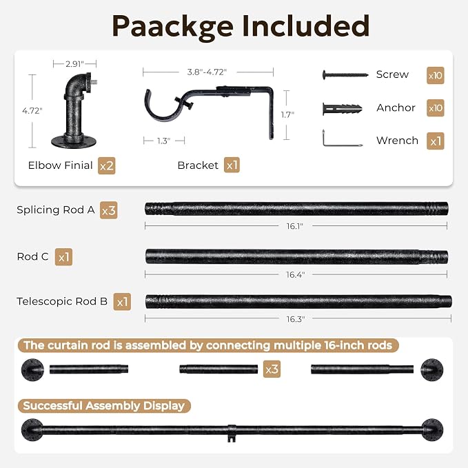Zeerobee Curtain Rods for Windows 48 to 84, 1 Inch Industrial Wrap Around - Image 7