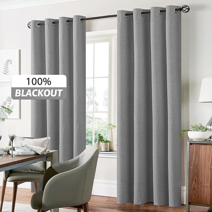 Yakamok Dove Grey Linen Curtains 100% Blackout 90 Inches Long, Room Darkening - Image 7