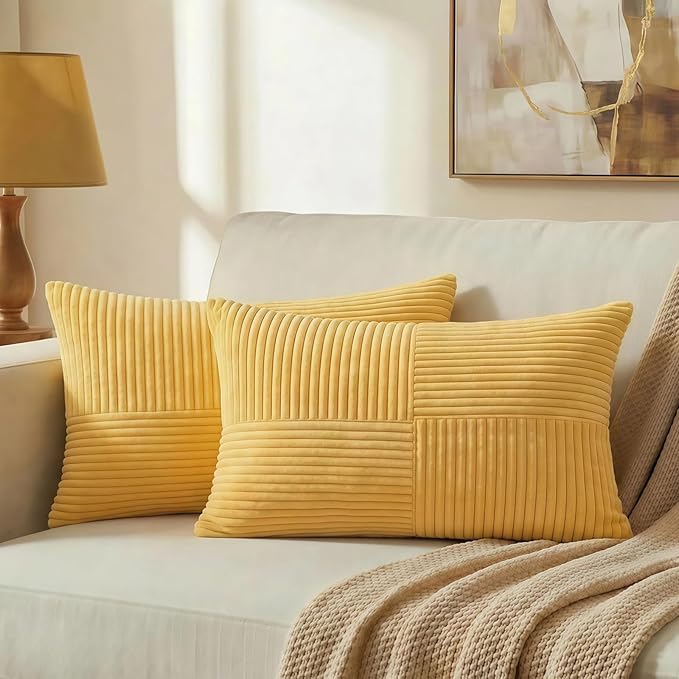Fancy Homi 2 Packs Yellow Lumbar Decorative Throw Pillow Covers 12x20 Inch by Fancy+Homi
