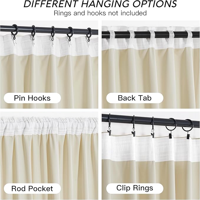 RYB HOME 90 inches Beige Velvet Curtains - Image 3
