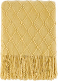 BOURINA Mustard Throw Blanket 50x60 Inches Throw Textured Solid Soft Sofa Couch by BOURINA