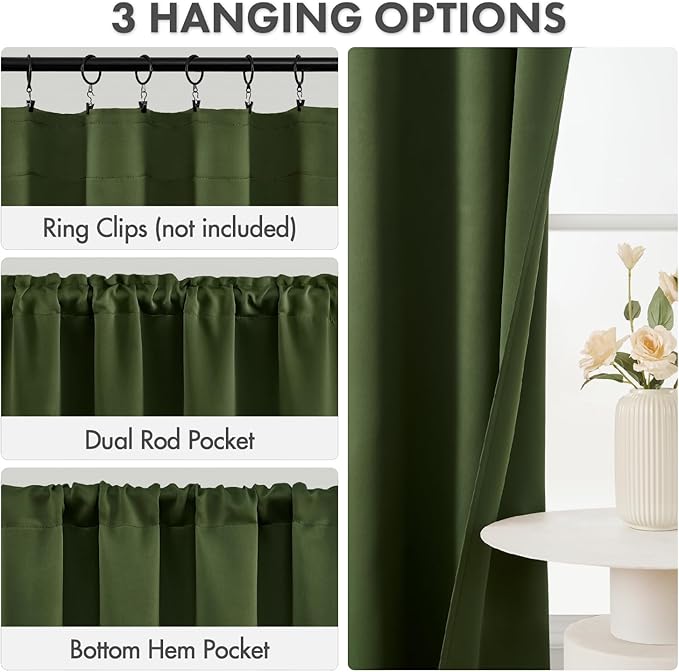MIULEE 84 Inch Length Olive Green Blackout Bedroom Curtains Set of 4 | Thermal - Image 3