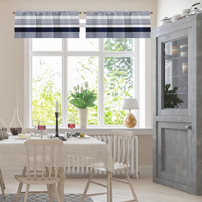 Emvency 2 Pack Valances Window Treatments, Striped Navy Nautical Minimalist - Image 2