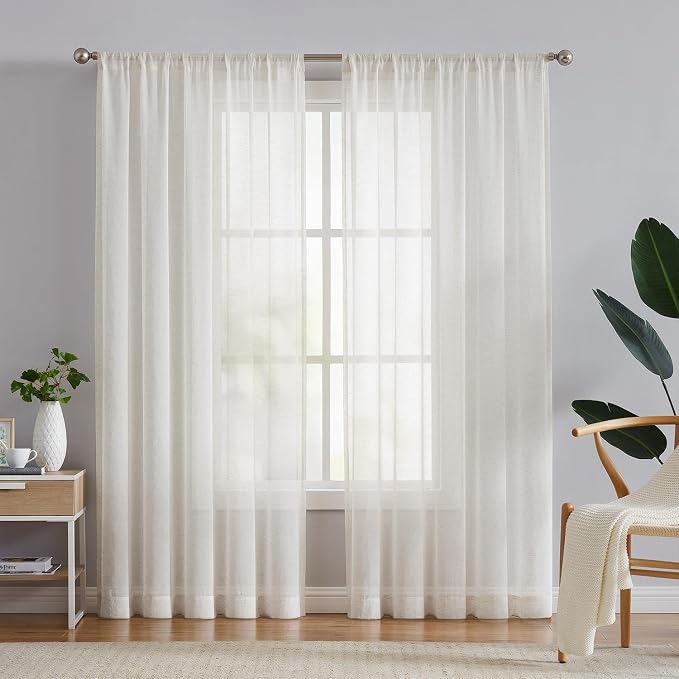 FMFUNCTEX Linen Sheer Curtains for Bedroom, Natural Flax Blend Window Draperies by Fmfunctex