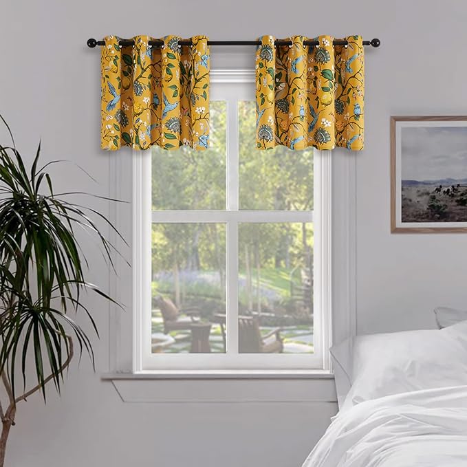 Topfinel Bright Yellow Kitchen Valances 24 Inches Long Vintage Botanical Garden by Topfinel