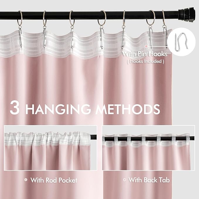 MIULEE Baby Pink Back Tab Blackout Curtains 102 Inch Long 2 Panels Set - Image 3