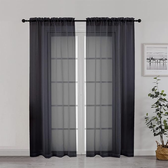 Chyhomenyc Black Sheer Curtain 72 Inches Length 2 Panels, Voile Rod Pockets by Chyhomenyc