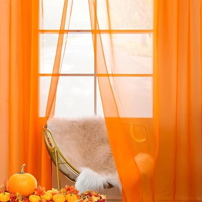 youleyar Solid Sheer Rod Pocket Curtain Voile Draperies 4 Panels White Beige - Image 4