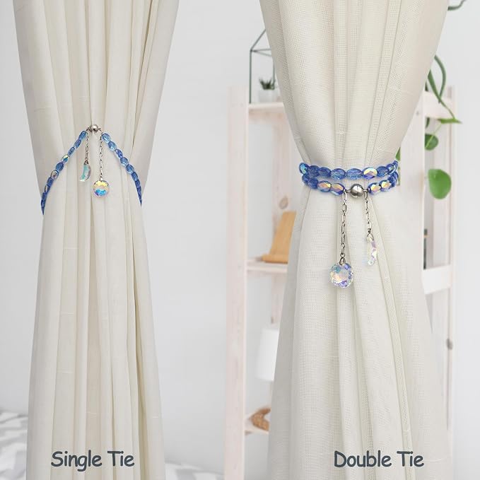PEDOBO Magnetic Curtain Tiebacks, 2 Pack Crystal Beaded Sun & Moon Pendants - Image 4
