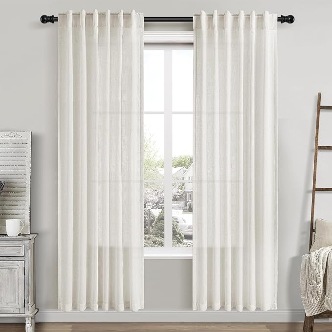 Cream Linen Curtains 80 Inch Length 2 Panels Set Back Tab Drapes by Nanspring