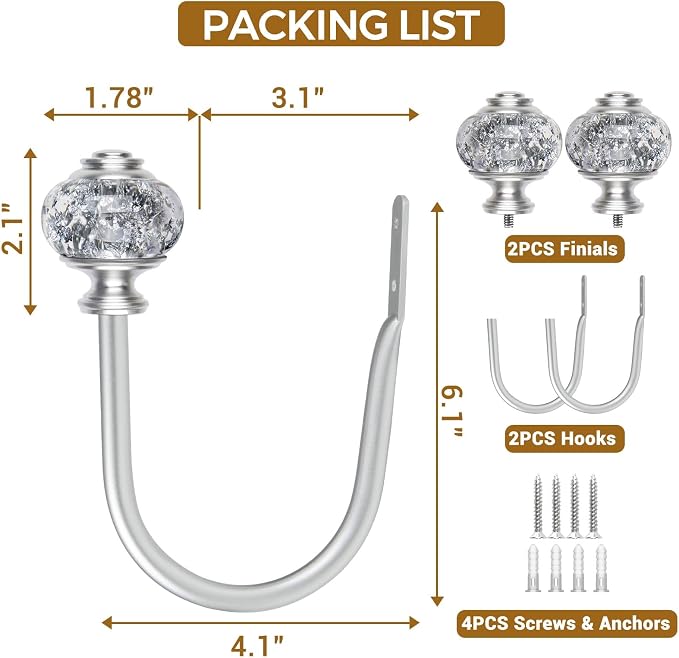 2 Pack Silver Curtain Holdbacks, USFOOK Decorative Drapery Tiebacks, Curtain - Image 8