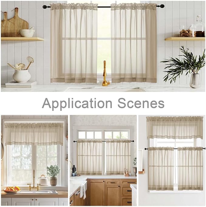 Cafe Curtains 36 Inch Length Tier 2 Pieces, Modern Soft Airy Sheer Kitchen - Image 6