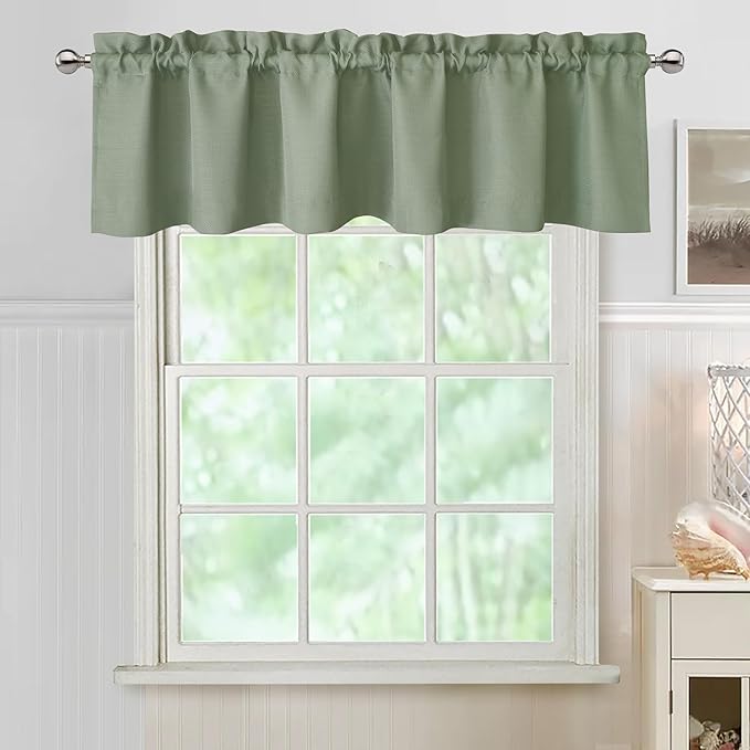 Chyhomenyc Sage Green Valance for Windows, Light Filtering Faux Linen Short by Chyhomenyc