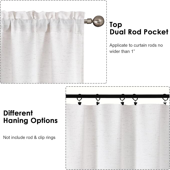 OWENIE Bob Valance Curtains 18 Inch Length 1 Piece, Faux Linen Slub Solid - Image 4
