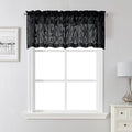 Lecloud Leia Black Sheer Kitchen Curtains 18 Inch Length 2 Pcs, Jacquard Leaf by Lecloud