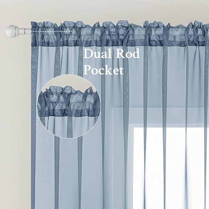 MIULEE 2 Panels Solid Color Sheer Window Curtains Elegant Window Voile - Image 2