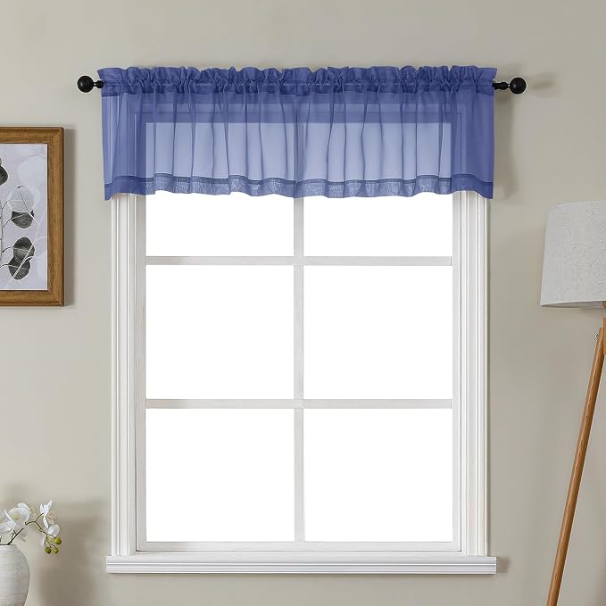 Gwine Royal Blue Valances for Windows, Small Light Filtering Rod Pocket Cafe by Gwine
