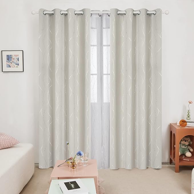 Deconovo Room Darkening Curtains, Farmhouse Boho Beige Curtain, Thermal - Image 2
