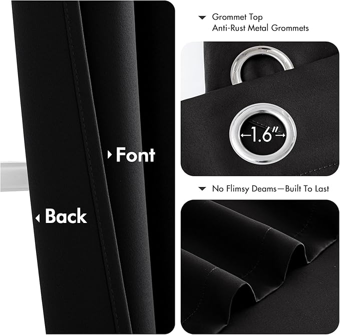 MIULEE Black Blackout Curtains for Bedroom Living Room 90 Inches Long 2 Panels - Image 4