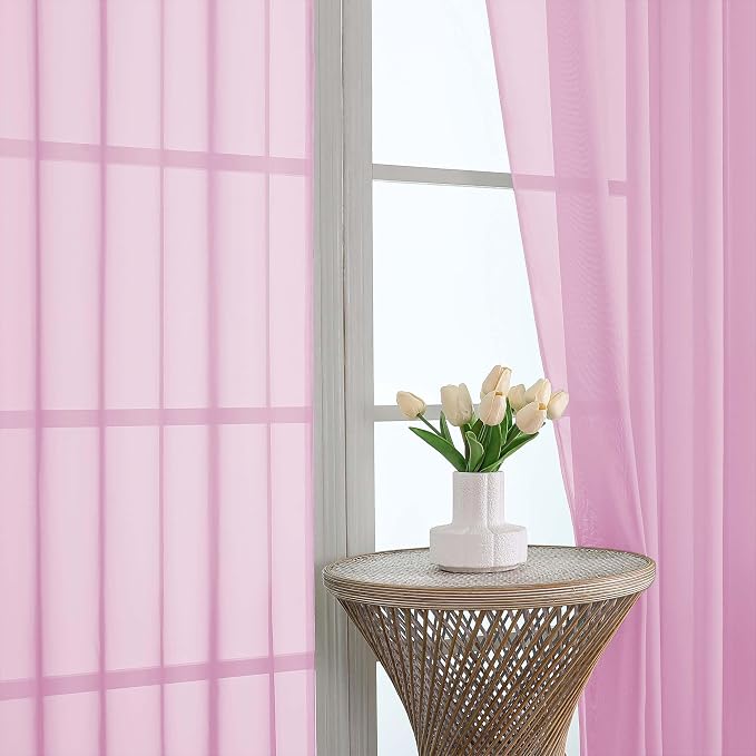OWENIE Sheer Curtains 84 Inches Long 2 Panels Set, Sheer Pink Curtains - Image 3