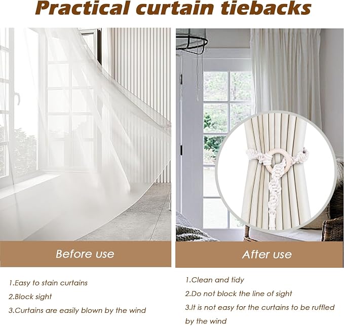 SRG Handmade Boho Curtain Tiebacks Hand Knitting Cotton Curtain Holdbacks - Image 5