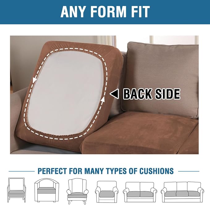 H.VERSAILTEX Velvet Stretch Couch Cushion Cover Plush Cushion Slipcover - Image 5