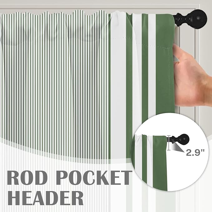 Emvency 2 Pack Valances Window Treatments, Striped Modern Green Farmhouse - Image 5