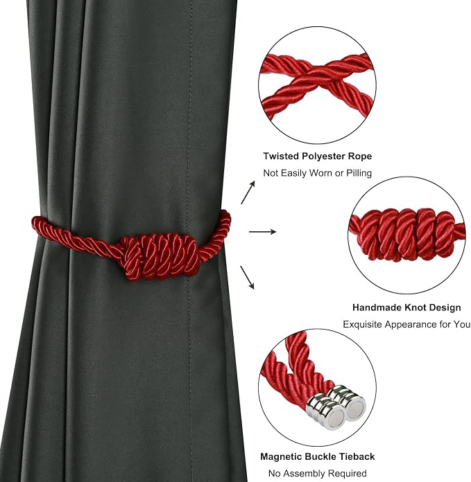 BEL AVENIR Magnetic Curtain Tiebacks, Decorative Drapery Holdbacks Modern Woven - Image 4