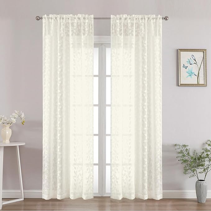 Chyhomenyc Ivory Sheer Curtains 84 Inch Length 2 Panels Set, Light Filtering by Chyhomenyc
